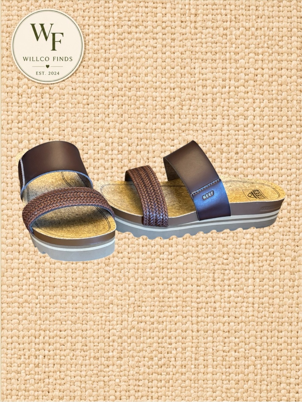 REEF Cushion Vista Hi Brown Braided Platform Slide Sandals Women’s 8